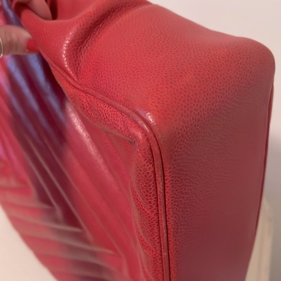 Vintage Chanel Red Caviar Leather Quilted Tote - Picture 9 of 16